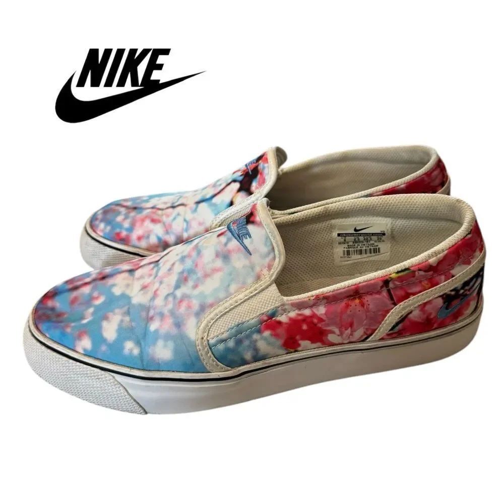 Nike Women's Toki Cherry Blossom Slip On 'White Blue Red' 820223-141 Sneakers 9
